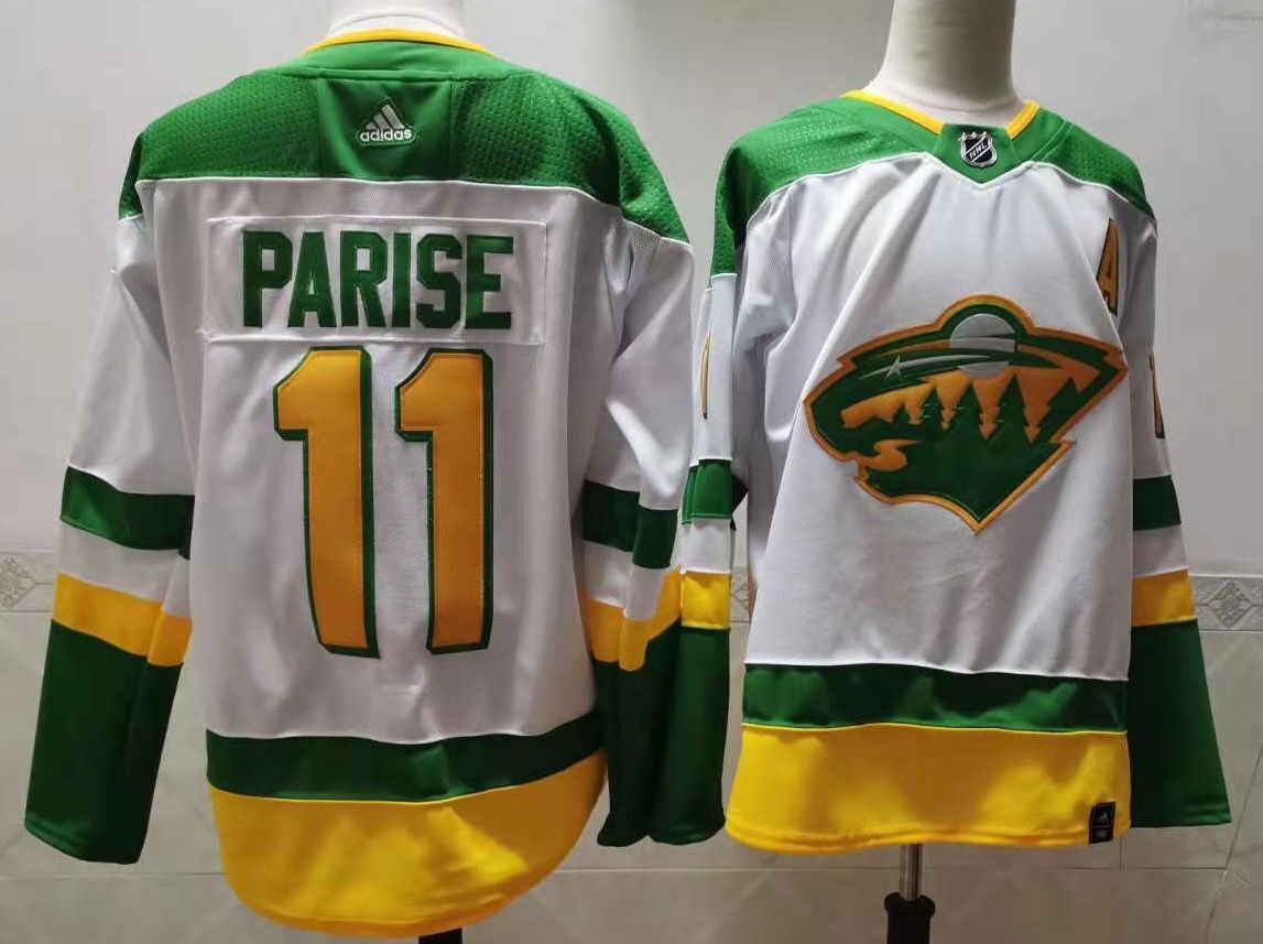 Men Minnesota Wild #11 Parise White Throwback Authentic Stitched 2020 Adidias NHL Jersey